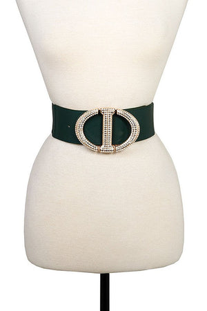 RHINESTONE PAVE BUKCLE ACCENT STRETCH BELT