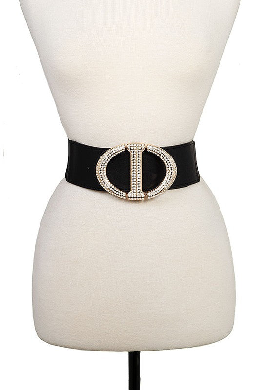 RHINESTONE PAVE BUKCLE ACCENT STRETCH BELT