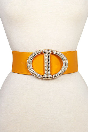 RHINESTONE PAVE BUKCLE ACCENT STRETCH BELT