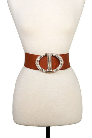 RHINESTONE PAVE BUKCLE ACCENT STRETCH BELT