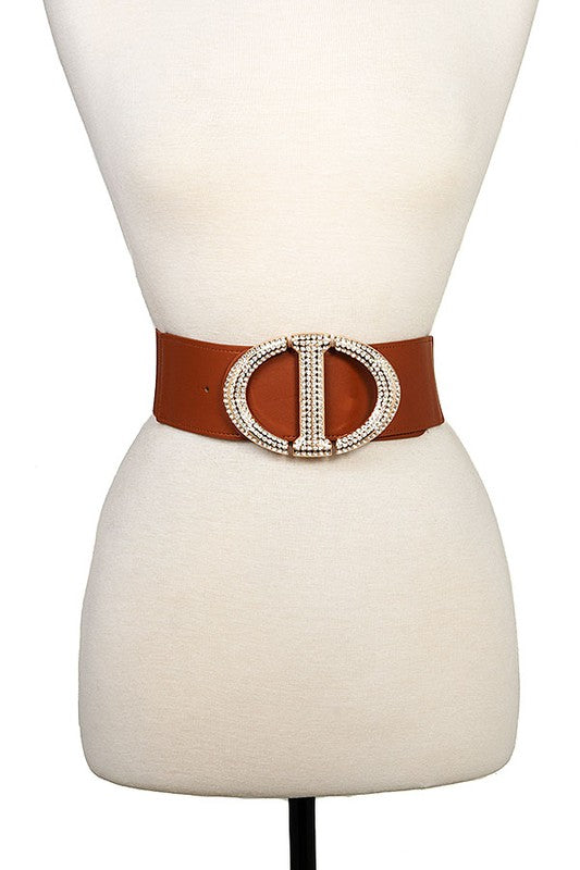 RHINESTONE PAVE BUKCLE ACCENT STRETCH BELT