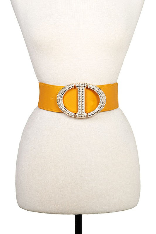 RHINESTONE PAVE BUKCLE ACCENT STRETCH BELT