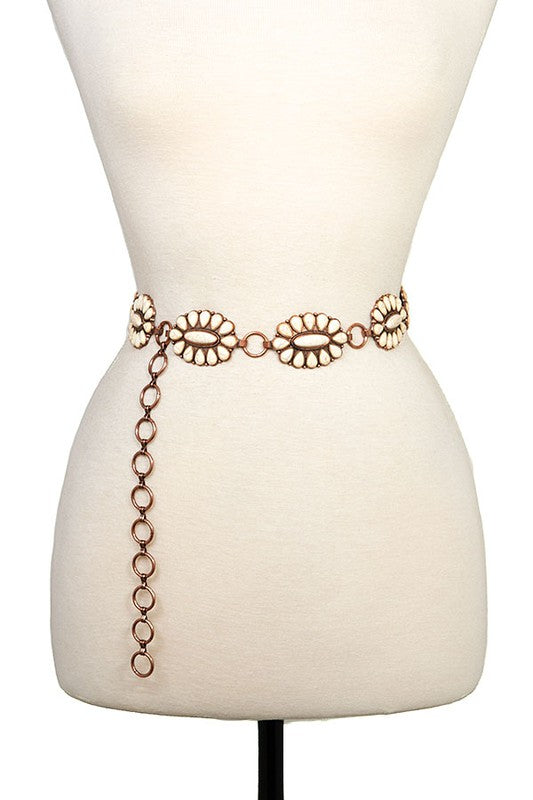 OVAL FLORAL GEMSTONE LINK CHAIN BELT