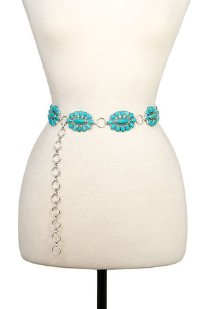 OVAL FLORAL GEMSTONE LINK CHAIN BELT