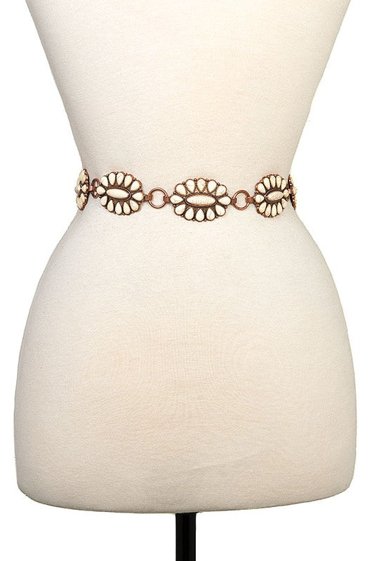 OVAL FLORAL GEMSTONE LINK CHAIN BELT