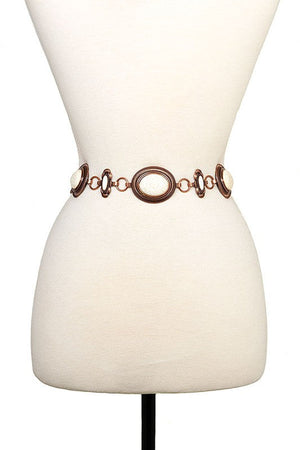 OVAL GEMSTONE FRAMED LINK CHAIN BELT