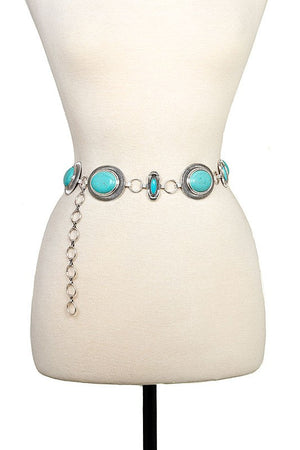 OVAL GEMSTONE FRAMED LINK CHAIN BELT