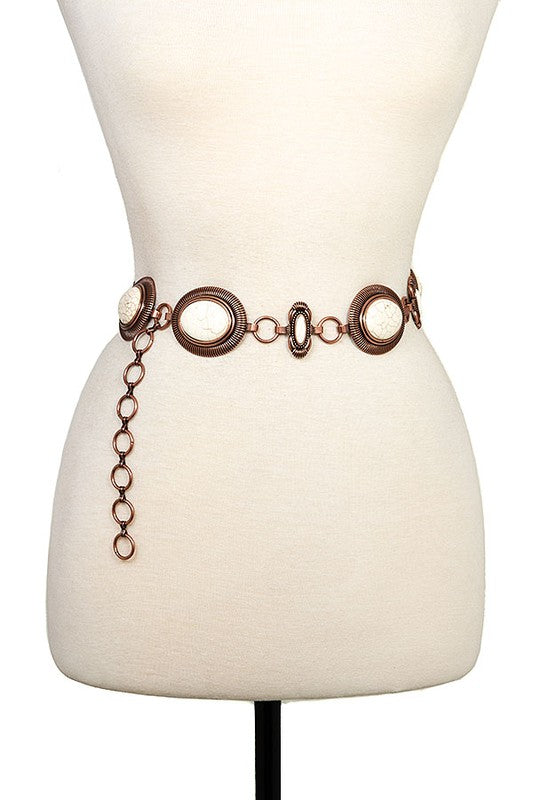 OVAL GEMSTONE FRAMED LINK CHAIN BELT