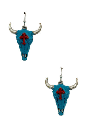 Cross Etched Bull Head Dangle Earring