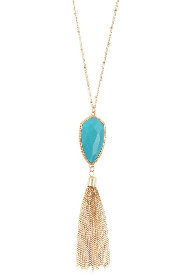 Elongated Arrowhead Pendant Tassel Necklace Set