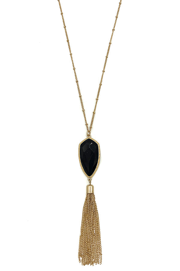 Elongated Arrowhead Pendant Tassel Necklace Set