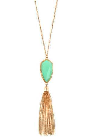 Elongated Arrowhead Pendant Tassel Necklace Set