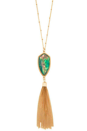 Elongated Arrowhead Pendant Tassel Necklace Set