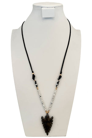 Framed Stone Arrowhead Bead Cord Necklace