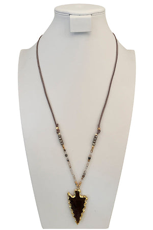Framed Stone Arrowhead Bead Cord Necklace