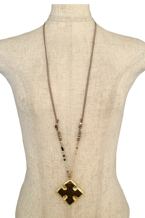Elongated Stone Bead Cord Necklace