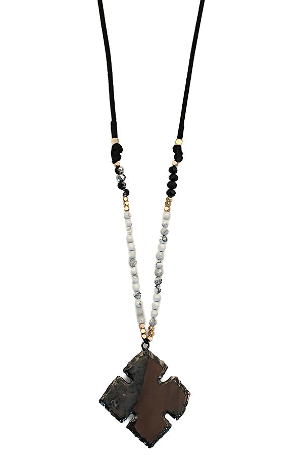 Elongated Stone Bead Cord Necklace