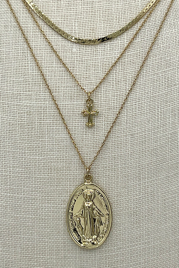 Layered Religious Pendan Necklace
