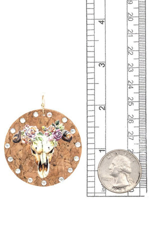 ETCHED BULL FLORAL ROUND EARRING