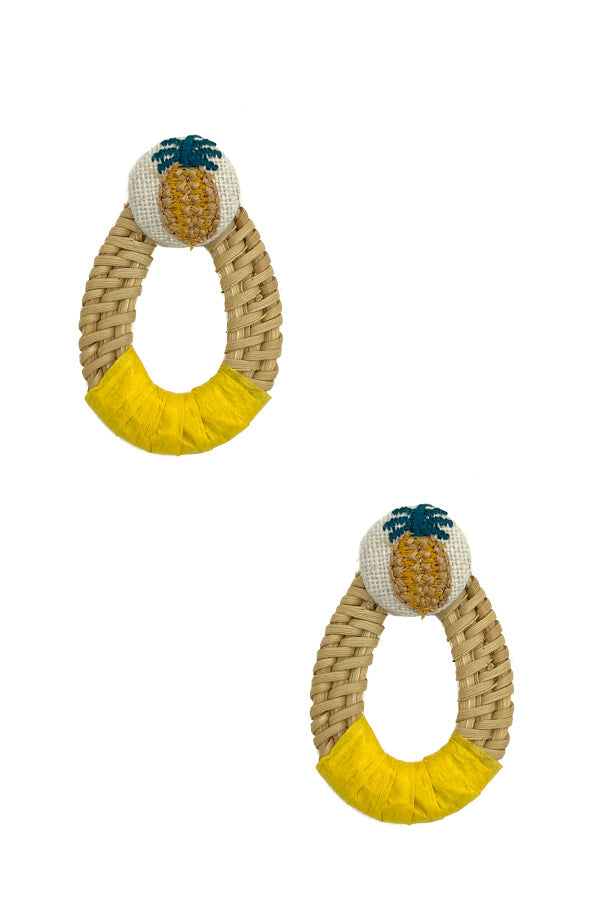 Straw Woven Pineapple Accent Post Earring