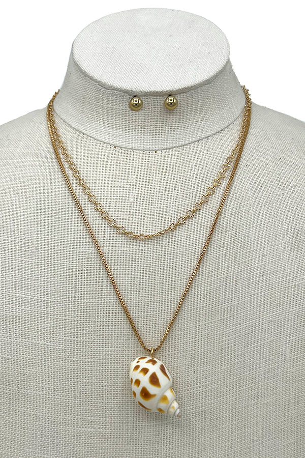 Layered Shell Pendant Necklace Set