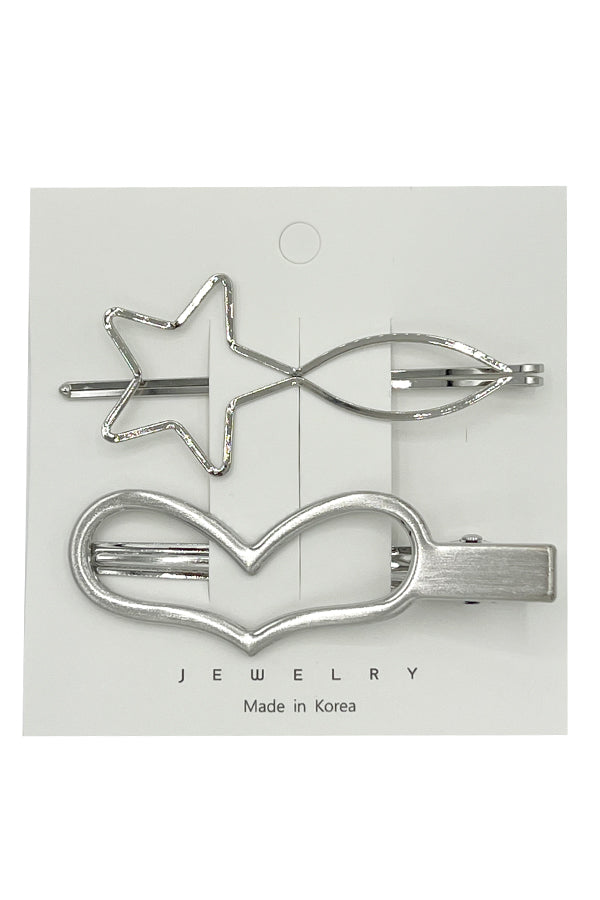 Heart Star Cut Out Hair Pin Set