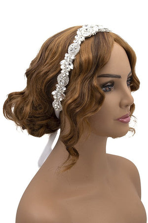 FLORAL CRYSTAL GEM PAVE HEADBAND/SASH BELT