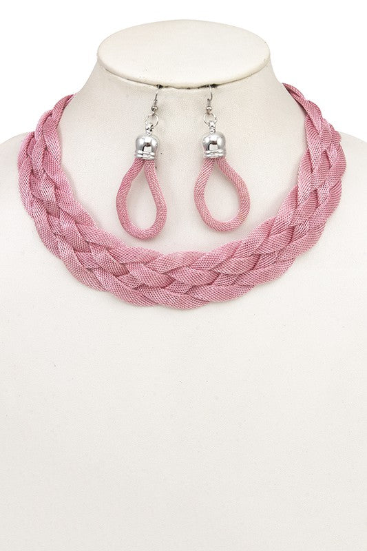 FLAT BRAIDED CHAIN COLLAR NECKLACE SET