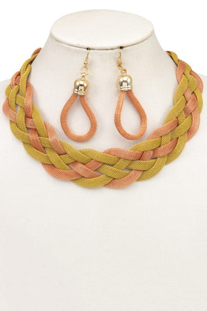 FLAT BRAIDED CHAIN COLLAR NECKLACE SET