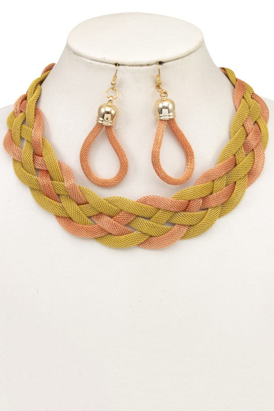 FLAT BRAIDED CHAIN COLLAR NECKLACE SET