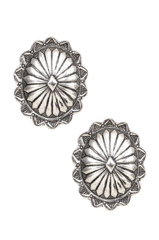 OVAL CONCHO DETAIL CLIP ON EARRING