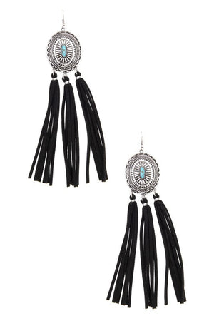 OVAL ETCHED LONG TASSEL EARRING