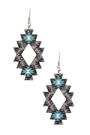 NAVAJO PRINT WOOD EARRING