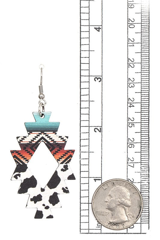 NAVAJO PRINT WOOD EARRING