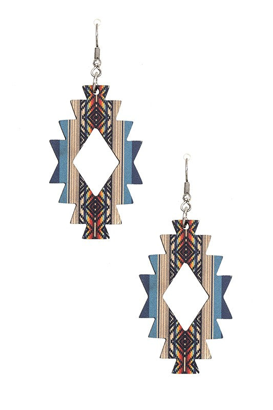 NAVAJO PRINT WOOD EARRING