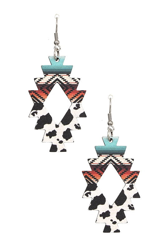 NAVAJO PRINT WOOD EARRING