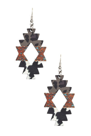 NAVAJO PRINT WOOD EARRING