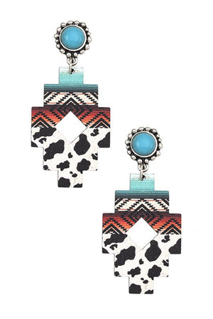 NAVAJO PRINT WOODEN EARRING