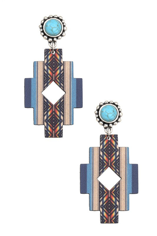 NAVAJO PRINT WOODEN EARRING