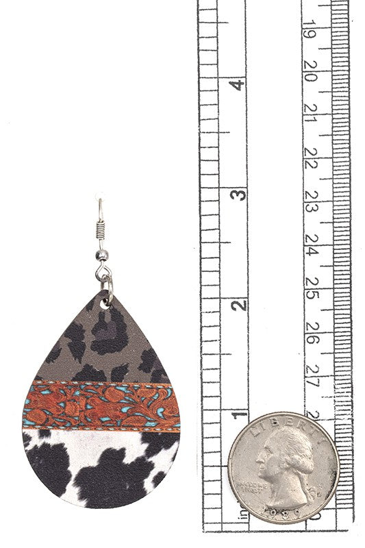 NAVAJO PRINT TEADROP WOODEN EARRING