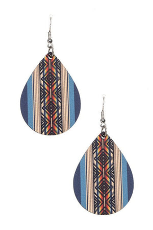 NAVAJO PRINT TEADROP WOODEN EARRING