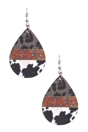 NAVAJO PRINT TEADROP WOODEN EARRING