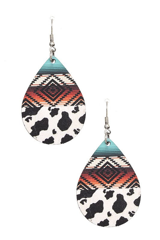 NAVAJO PRINT TEADROP WOODEN EARRING