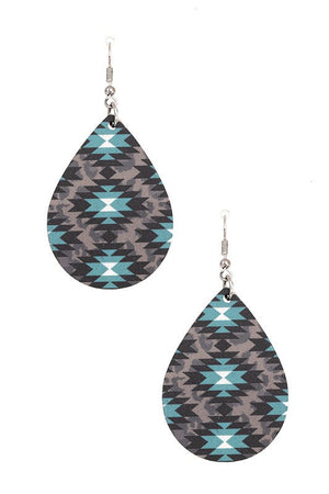 NAVAJO PRINT TEADROP WOODEN EARRING