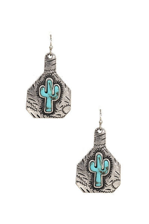 CATTLE TAG CACTUS EARRING