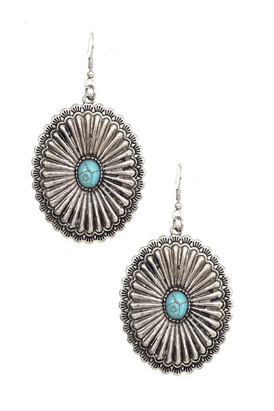 GEM PAVE OVAL CONCHO DANGLE EARRING
