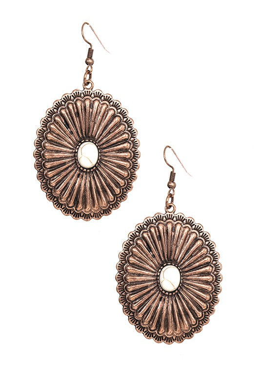 GEM PAVE OVAL CONCHO DANGLE EARRING