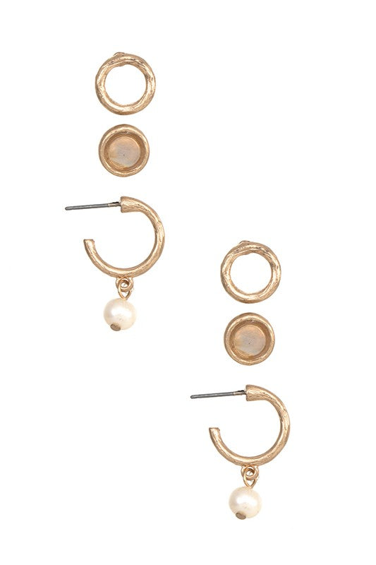 ROUND PEARL DROP MIX EARRING SET