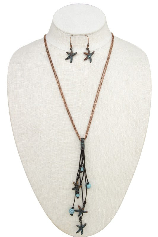 MULTI STARFISH BEAD PENDANT NECKALCE SET