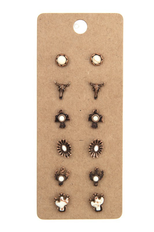 ETCHED CACTUS MIX WESTERN POST EARRING
